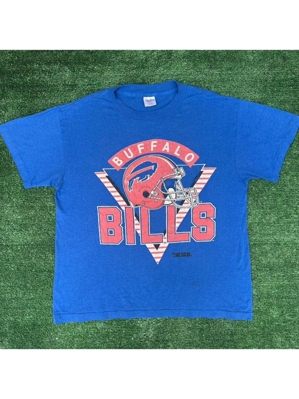 Vintage 80s NFL Buffalo Bills T-Shirt Blue M Single Stitch Paper Thin Trench